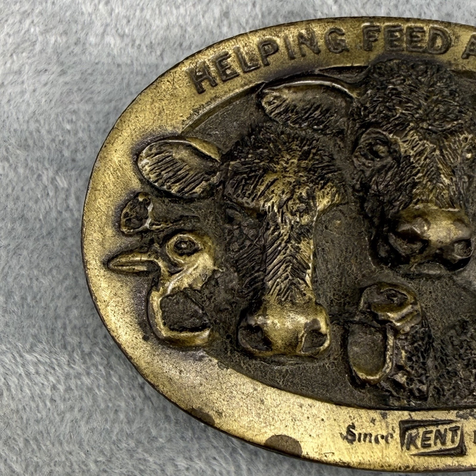 Vintage Kent Feed Belt Buckle Lewis Buckles Agriculture Gold Tone Farmer