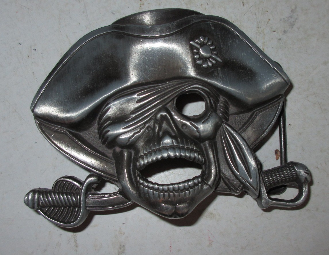 Pirate Skeleton Solid Fine Pewter Belt Buckle Swords Used Skull Pirates Apparel