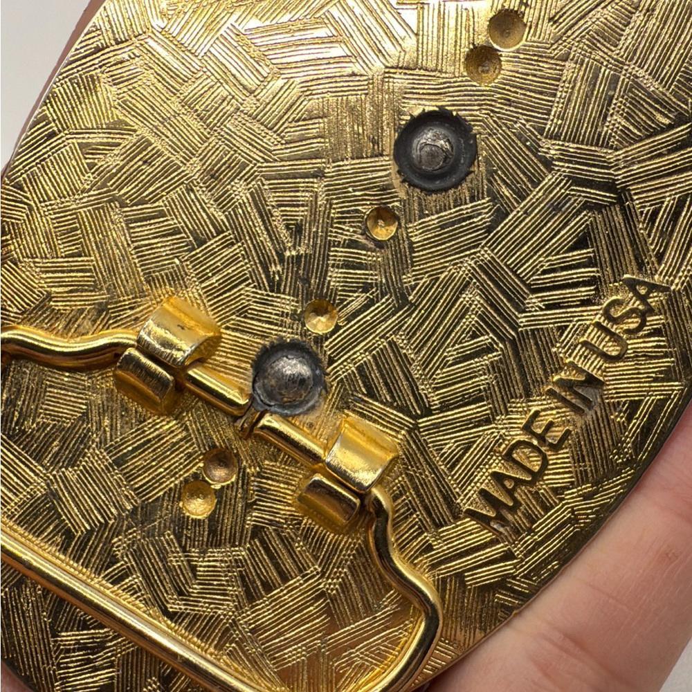 Vintage Gold Tone Black Bald Eagle Bird Belt Buckle Made In USA