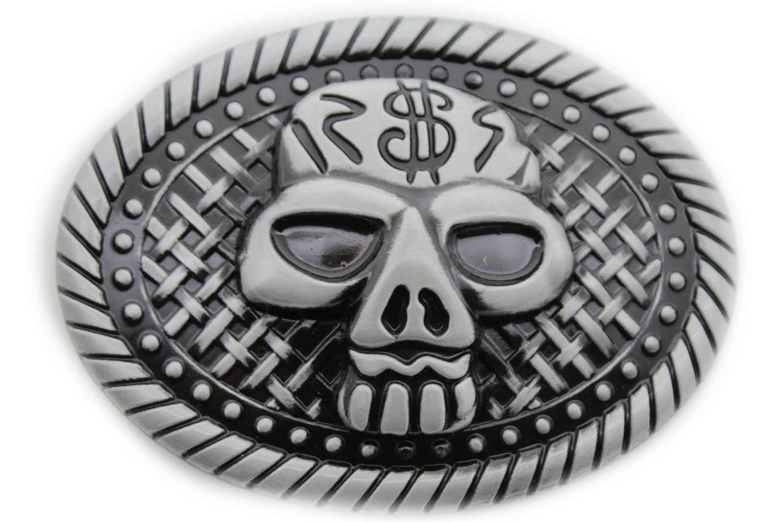 Men / Women Fashion Belt Buckle Silver Metal Skull Skeleton Oval Big Size Gothic