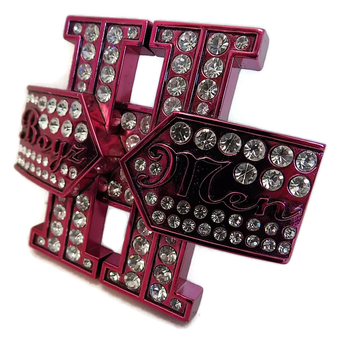 BOYZ 11 MEN BY WASHED UP HOLLYWOOD FUCHSIA WITH CRYSTALS 1½” LOGO BELT BUCKLE