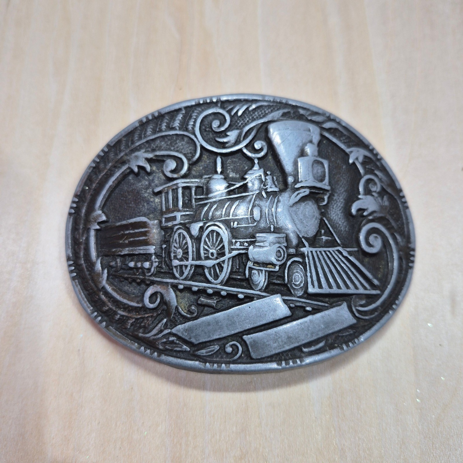 Western Train Cowboy Belt Buckle Oval Vintage Metal Cowboy Gear