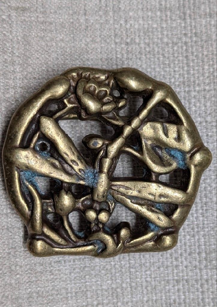 vintage 1970s belt buckle SOLID BRASS handcrafted DRAGONFLY brutalist western