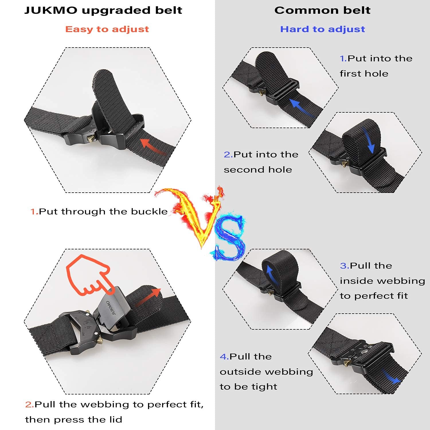 JUKMO Tactical Belt, Military Medium-for Waist 36&Prime;-42&Prime; (Length 49&Prime;), Black