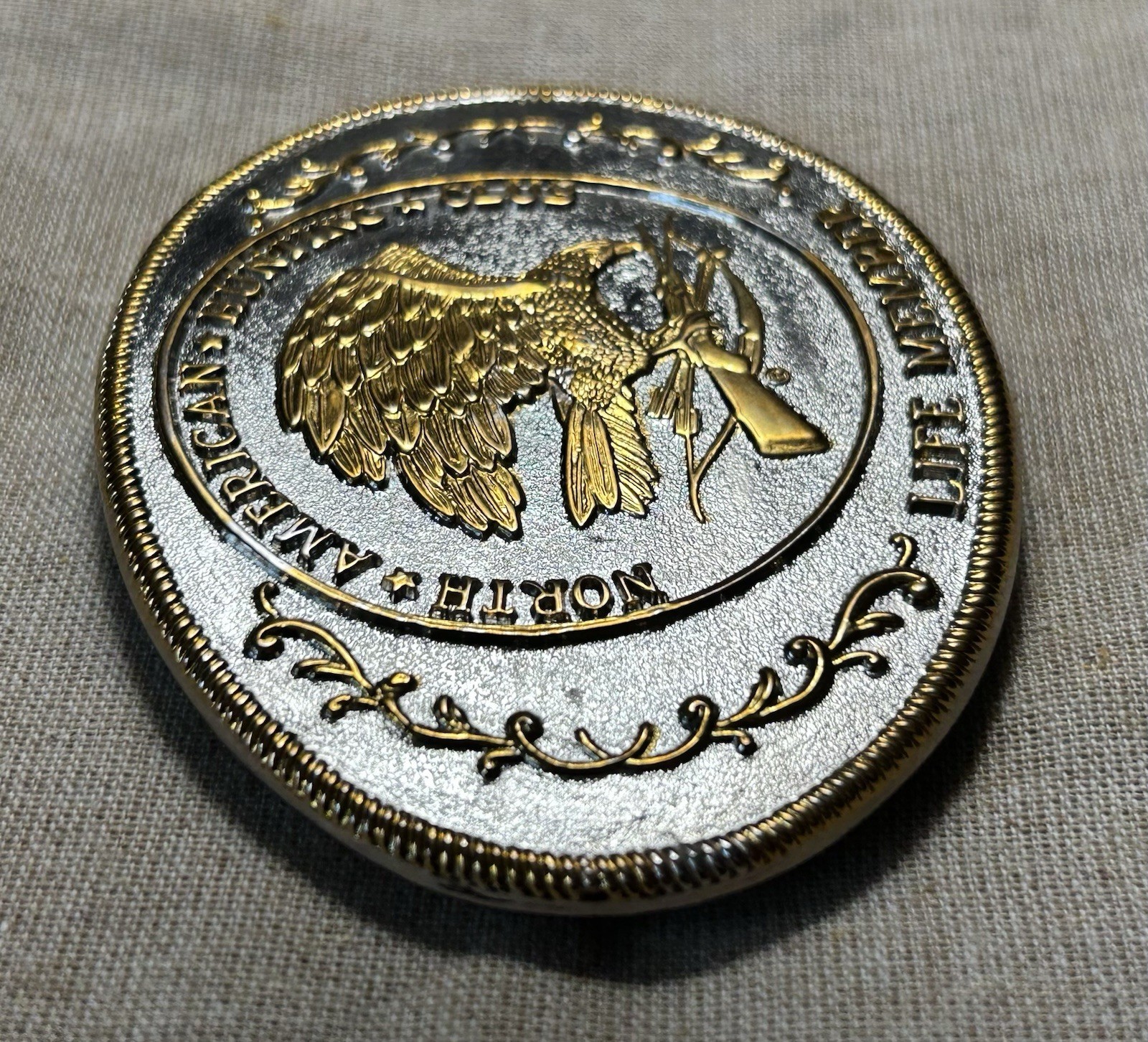 North American Hunting Club Belt Buckle Eagle Gold Silver Oval Western