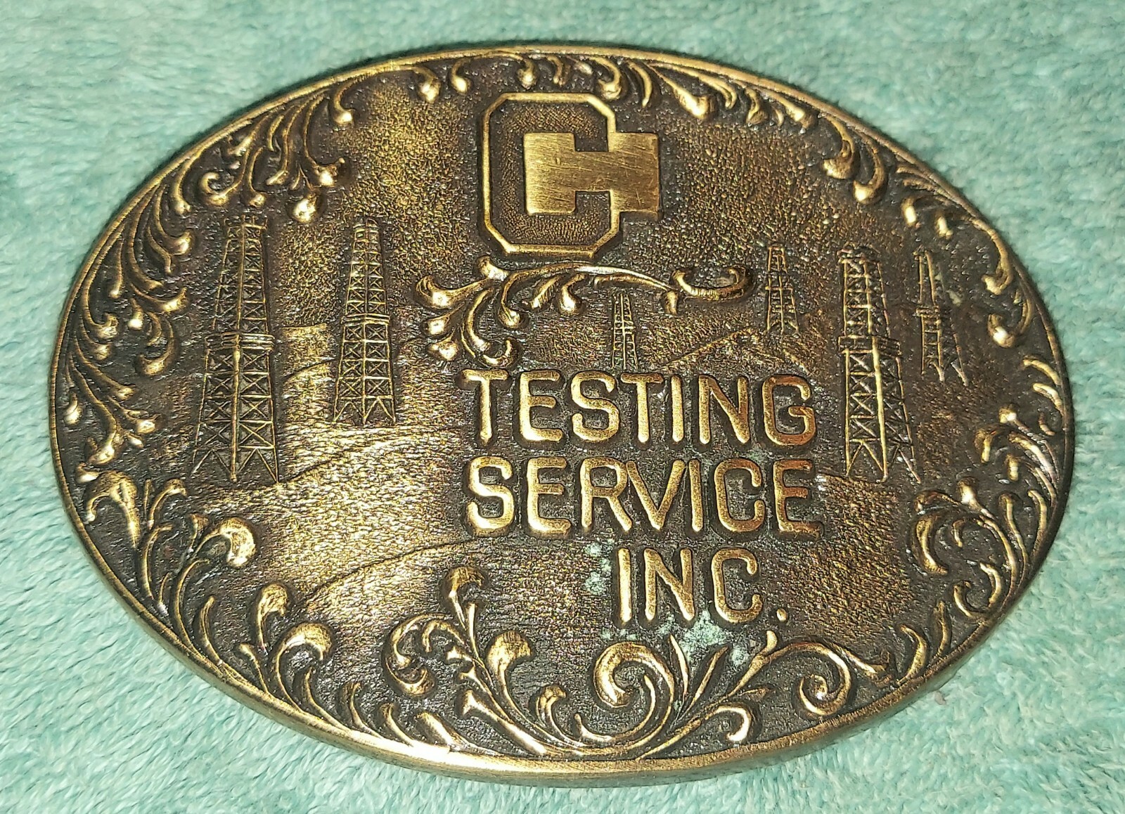 C & H Testing Service Solid Brass Vintage Belt Buckle Raised Relief