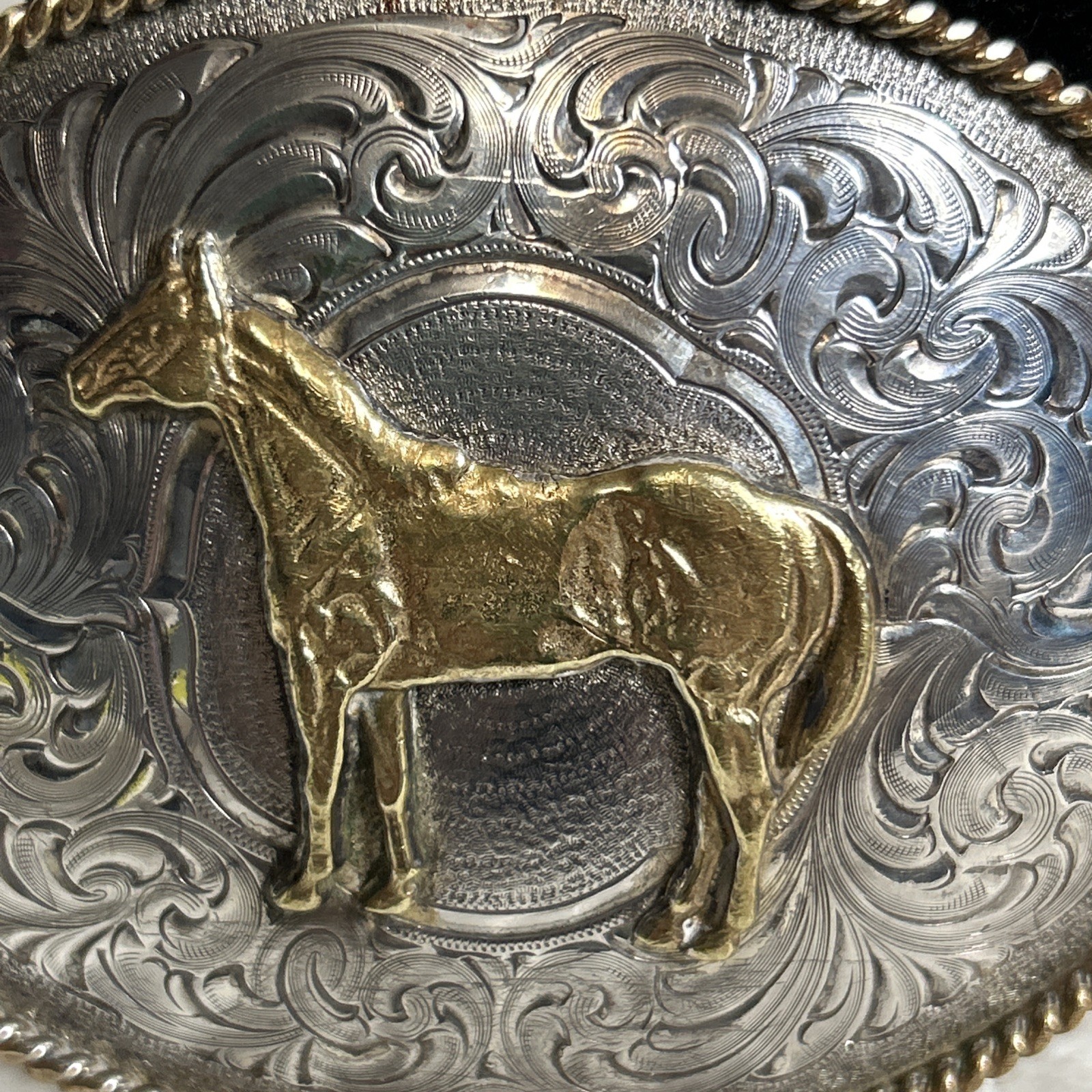 Vintage Montana Silversmiths Sterling Silver Plate ￼ Western Horse Belt Buckle