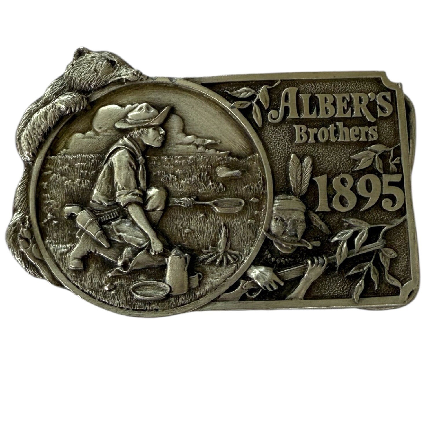 Alber&rsquo;s Brothers Vintage 1981 Belt Buckle Western Cowboy Native American Bear