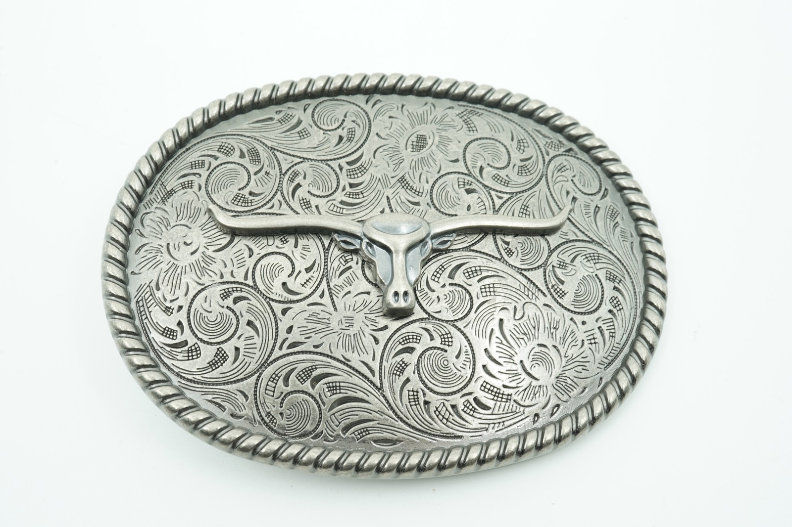 Longhorn Bull Western Rodeo Antique Silver Metal Belt Buckle