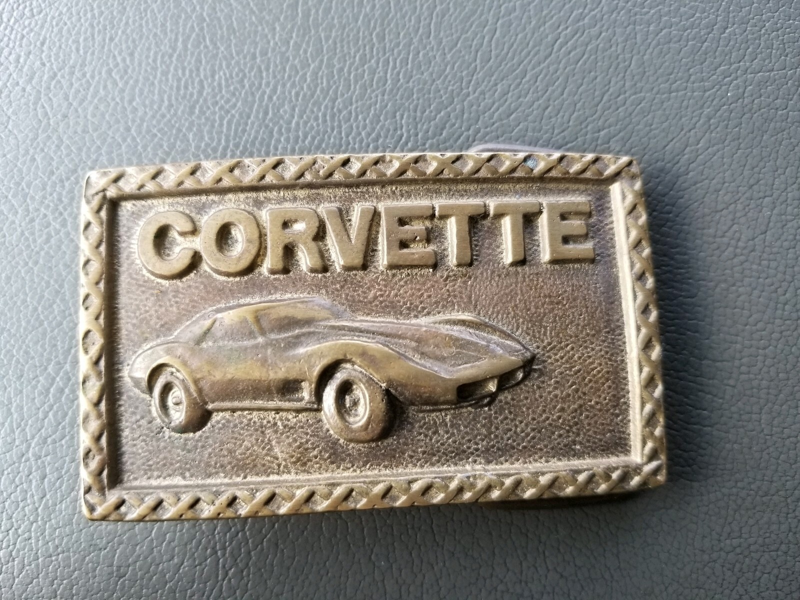 Vintage 1970&rsquo;s SOLID BRASS Chevy Corvette belt buckle 3&Prime; wide