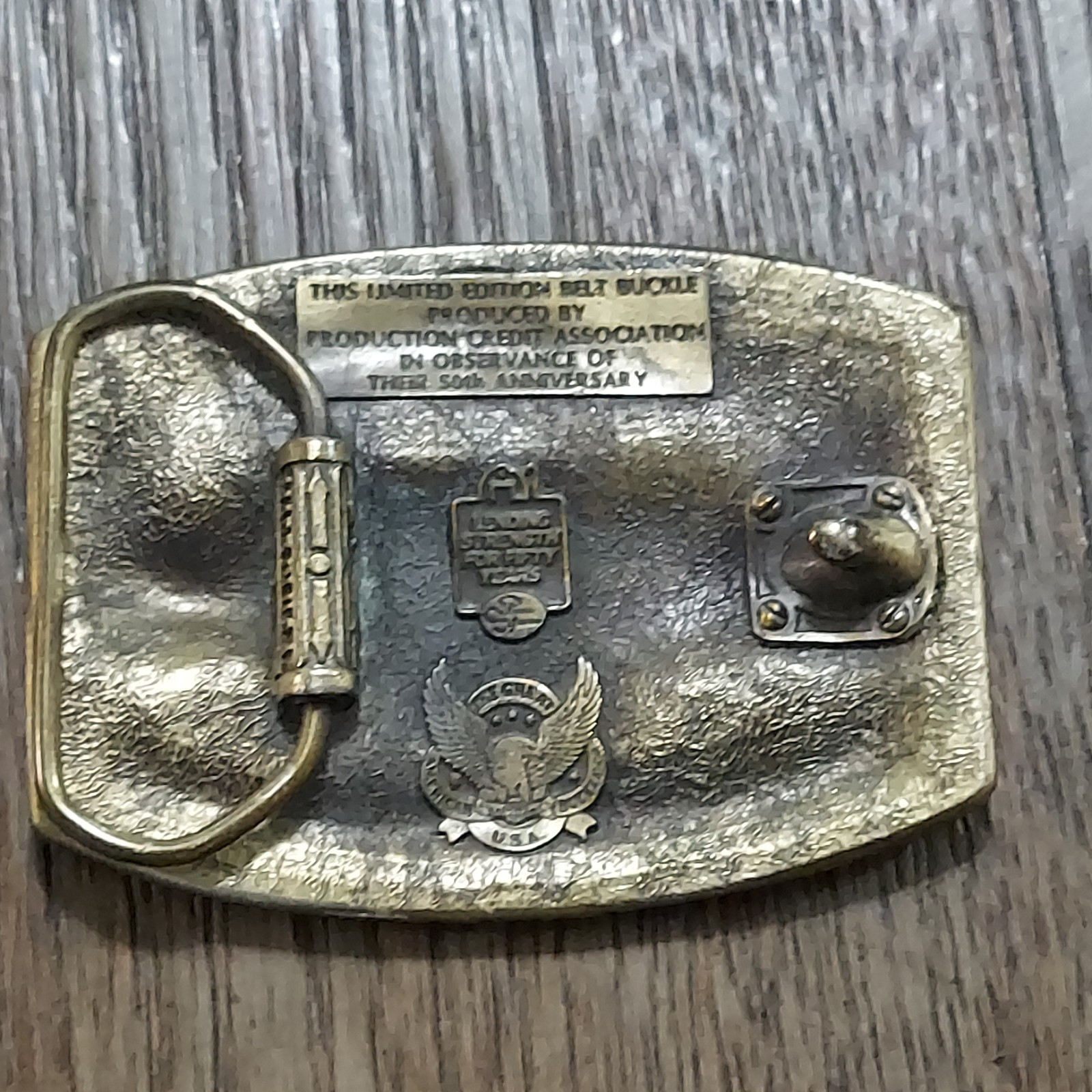 Vtg Belt Buckle The First PCA Loan 1933 50th Anniversary 3D Relief
