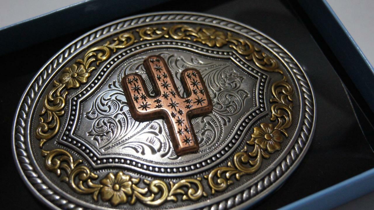 M&F WESTERN Nocona Western Buckle Oval Floral Cactus Silver 37701