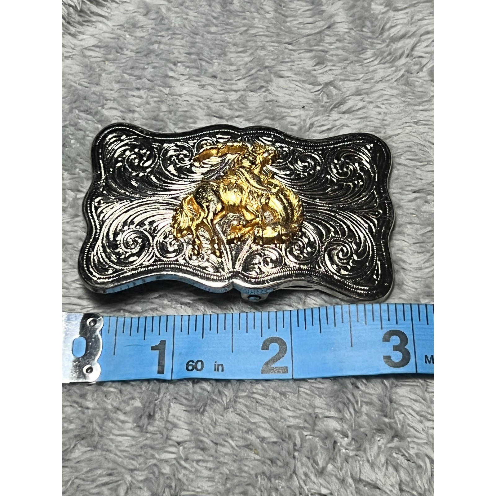 Western Rodeo Belt Buckle Bucking Bronco Rider Silver Gold Tone Cowboy 3in