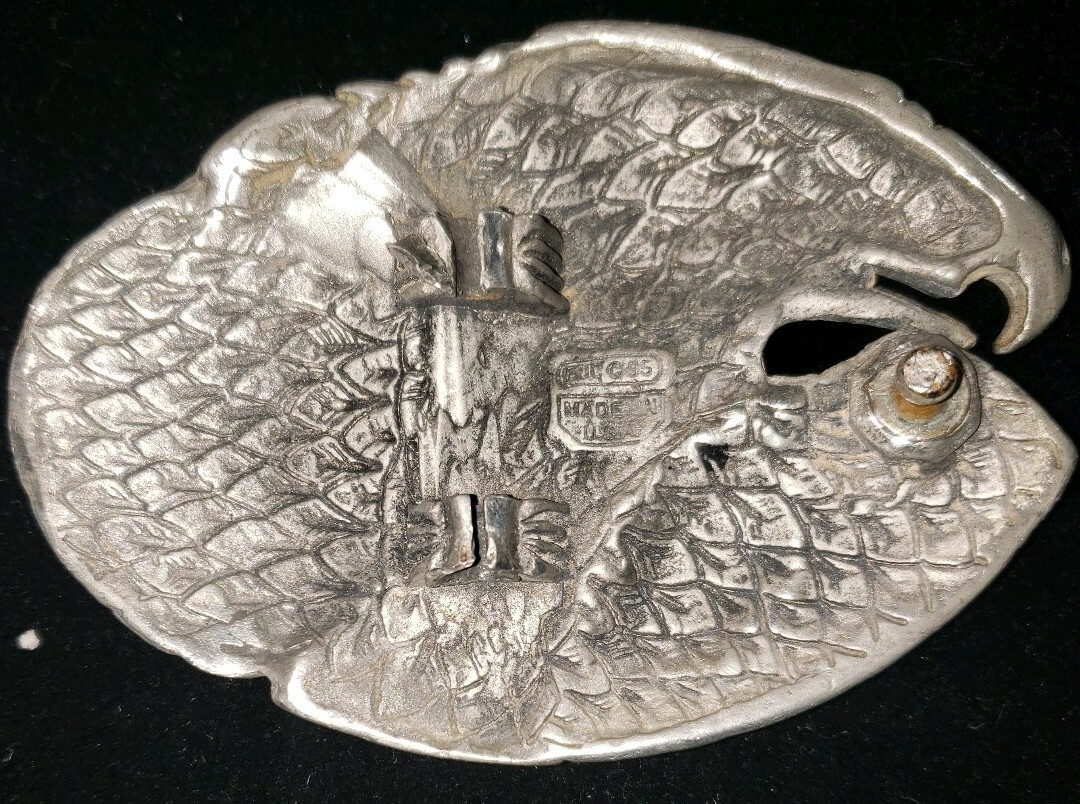 Eagle Belt Buckle EJC 1995 Vintage Pewter Made in USA America Size 3.5&Prime; x 2.5&Prime;