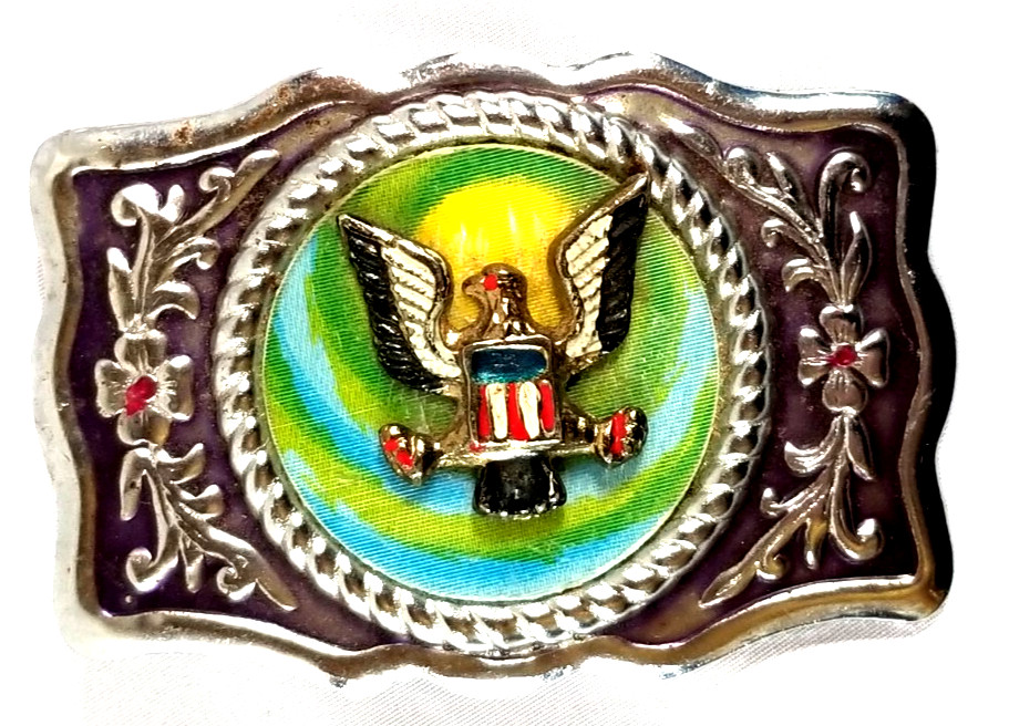 VTG 1970s Imperial Hebillas Belt Buckle Hencho Mexico w American Eagle Patriotic