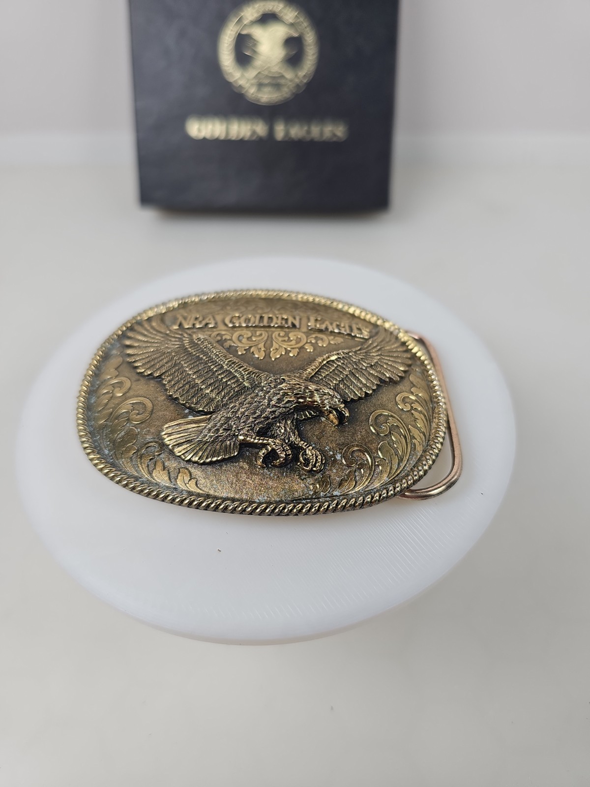 New Vintage NRA Solid Brass Golden Eagles Belt Buckle National Rifle Association