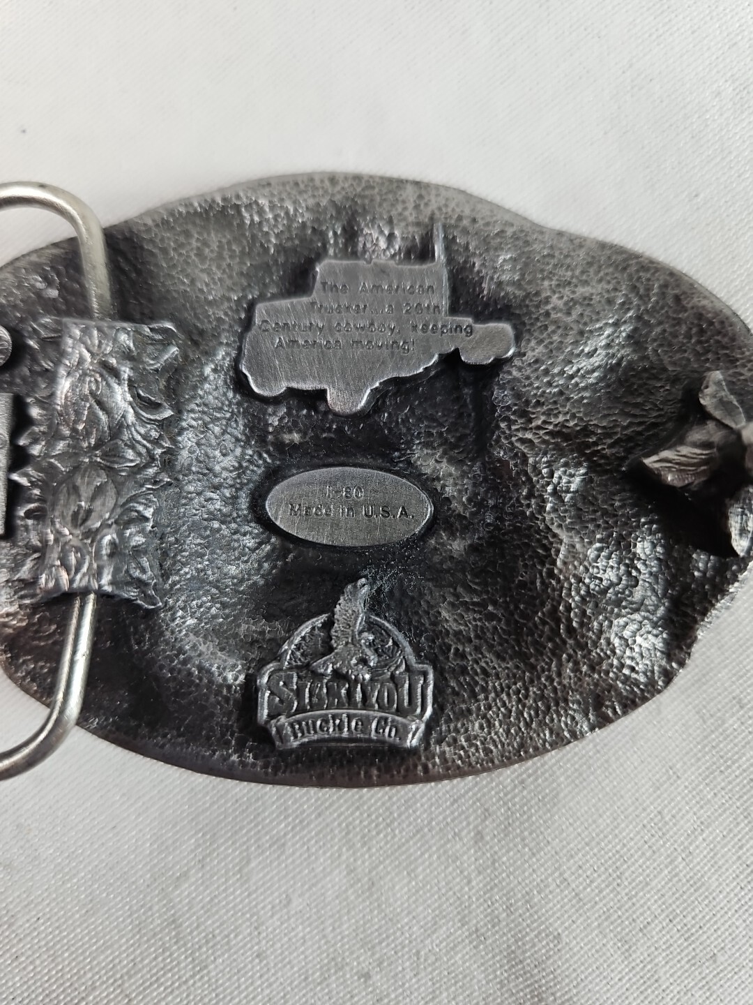 Vintage American Trucker 1998 Pewter Belt Buckle Siskiyou Painted Enamel Semi