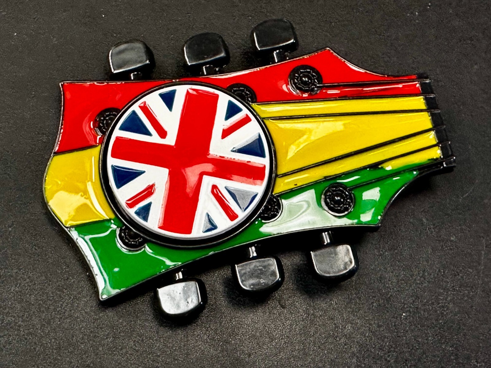 Electric Guitar Tuning Keys Shaped Belt Buckle W/ Uk Flag Union Jack Spinner