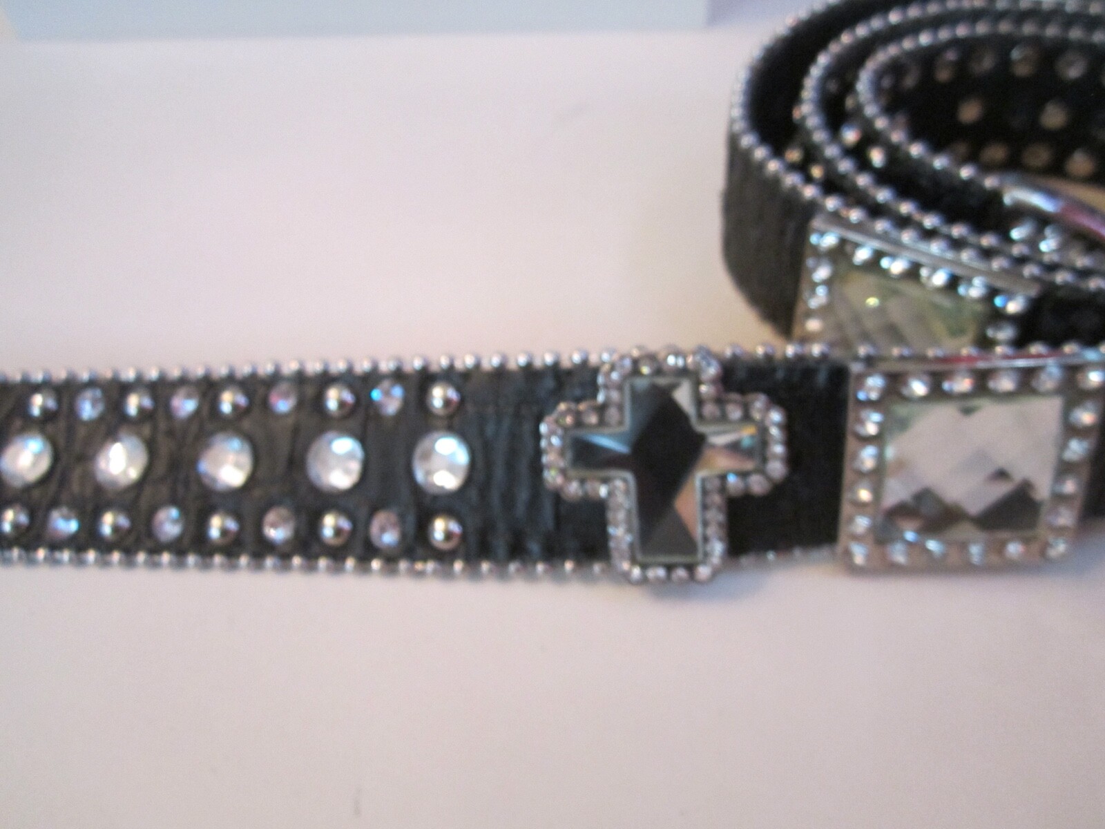 FACETED CRYSTALS RELIGIOUS CROSS & STUDS BELT BUCKLE & LEATHER BELT – BBA-28