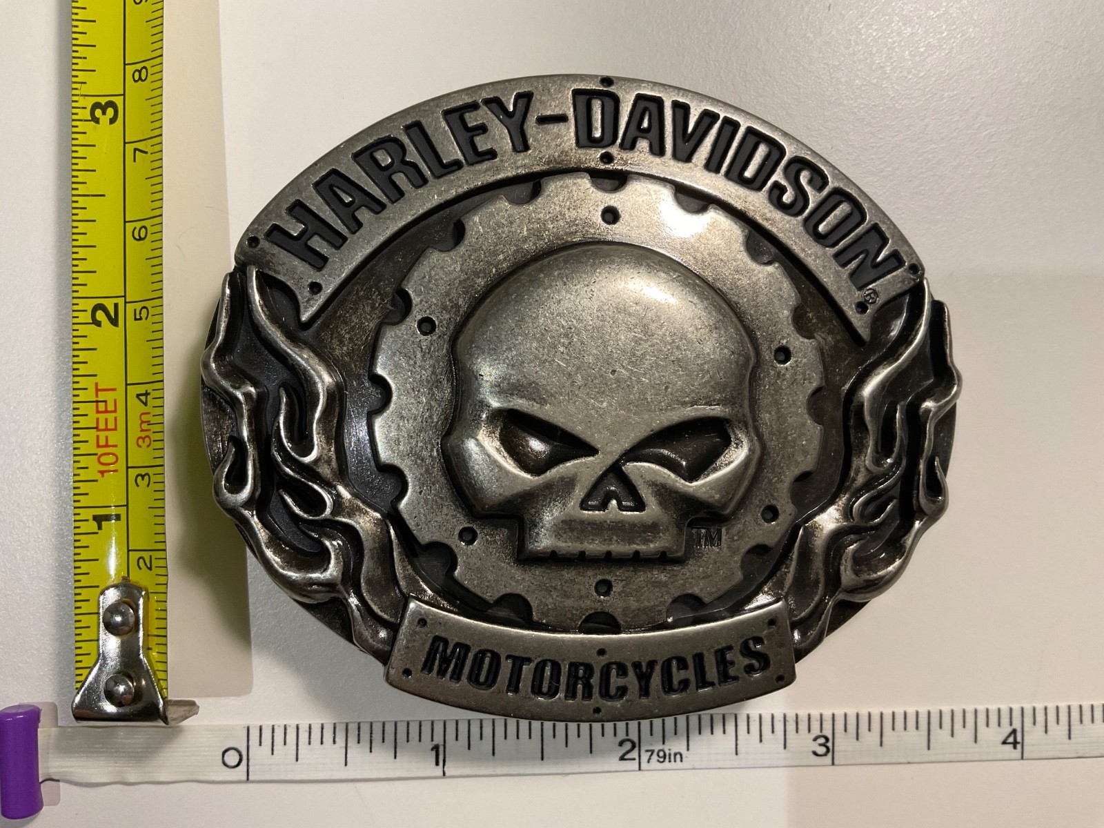 Harley-Davidson Willie G Skull, flame belt buckle #97669-11VM .Antique nickel .