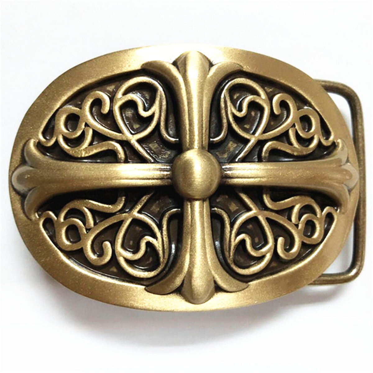 Corss Pattern Solid Brass Copper Mens Belt Buckle Western Cowboy Vintage