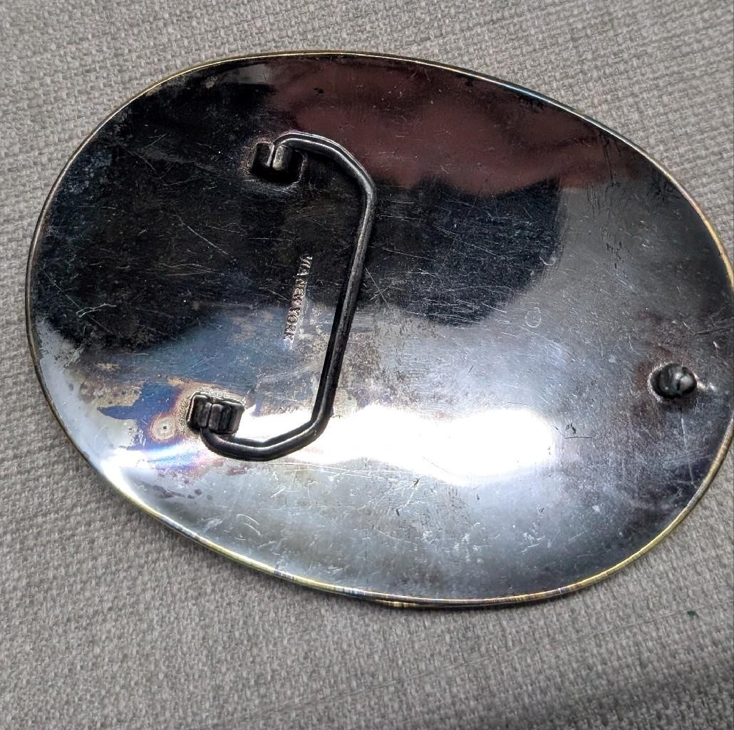 vintage GUYANA belt buckle WESTERN south america COWBOY engraved VIA new york