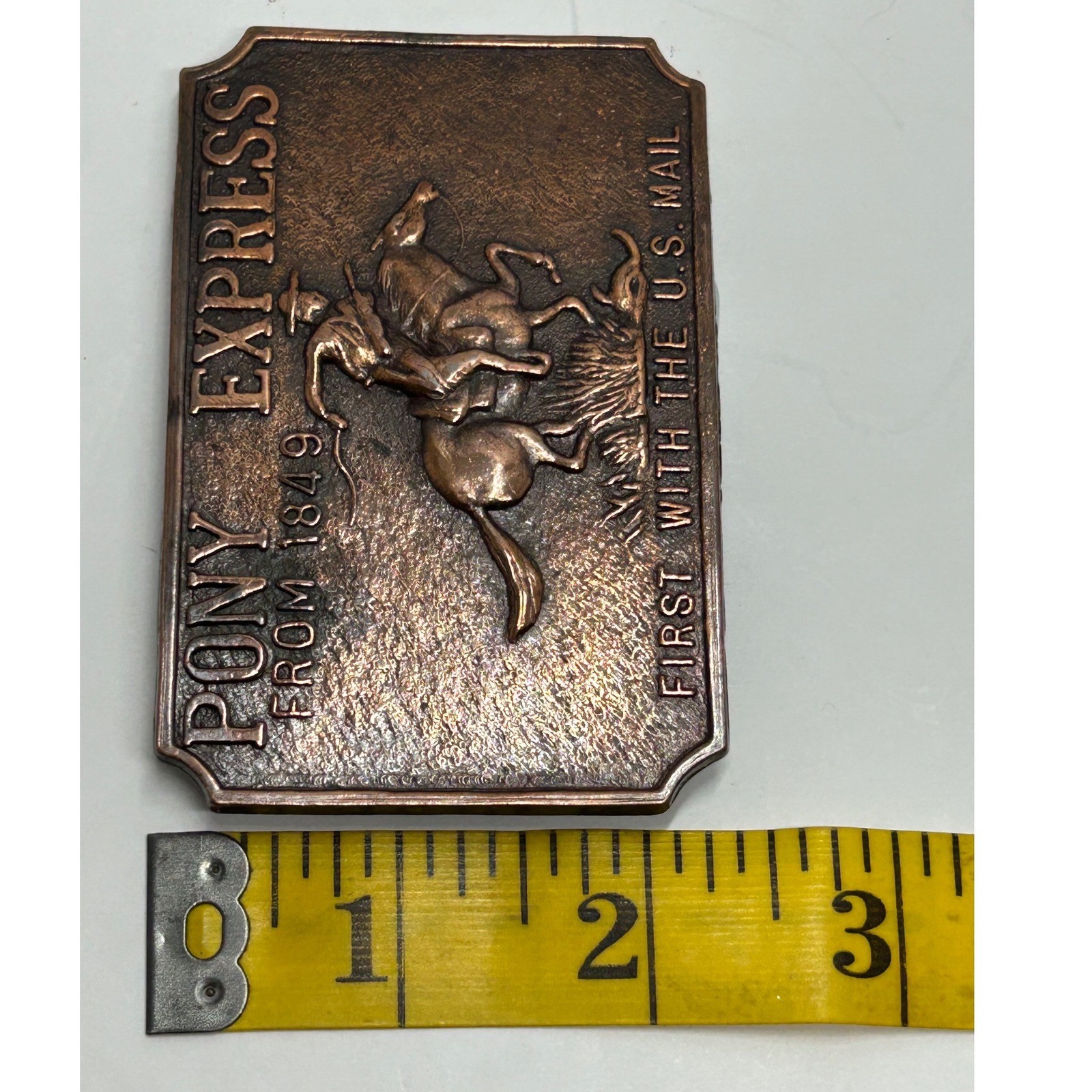 Pony Express From 1849 Belt Buckle Copper Tone First With The US Mail Western