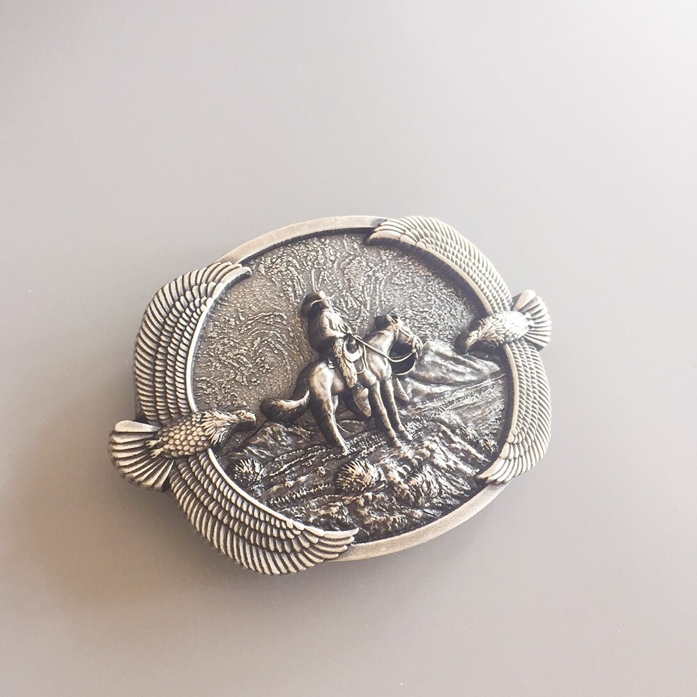 Vintage Silver Plated Western Cowboy Eagles Rodeo Wildlife Belt Buckle