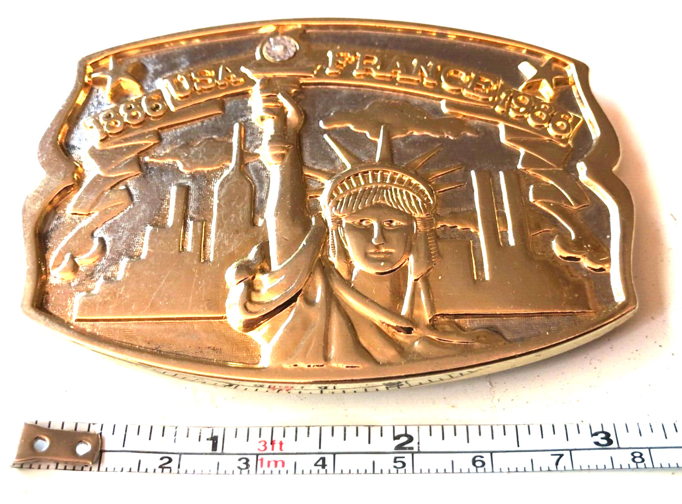 Vintage America USA Statue of Liberty France Belt Buckle