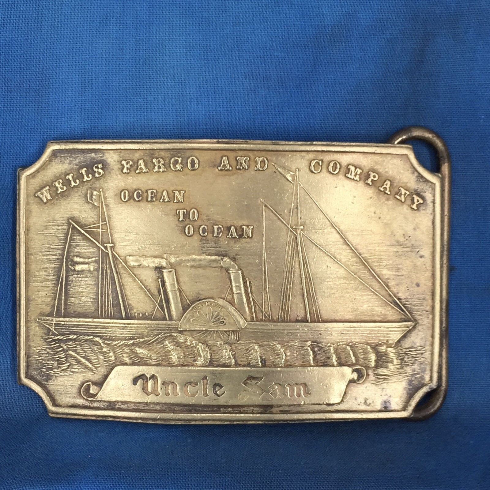 vintage WELLS FARGO & CO. OCEAN TO OCEAN UNCLE SAM BELT BUCKLE tiffany new york