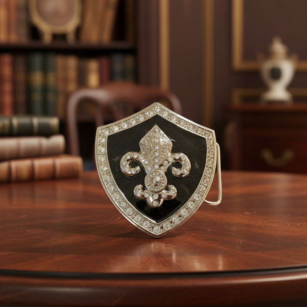 Men Women Silver Metal Belt Buckle Fashion Shield Big Bling Fleur De Lis
