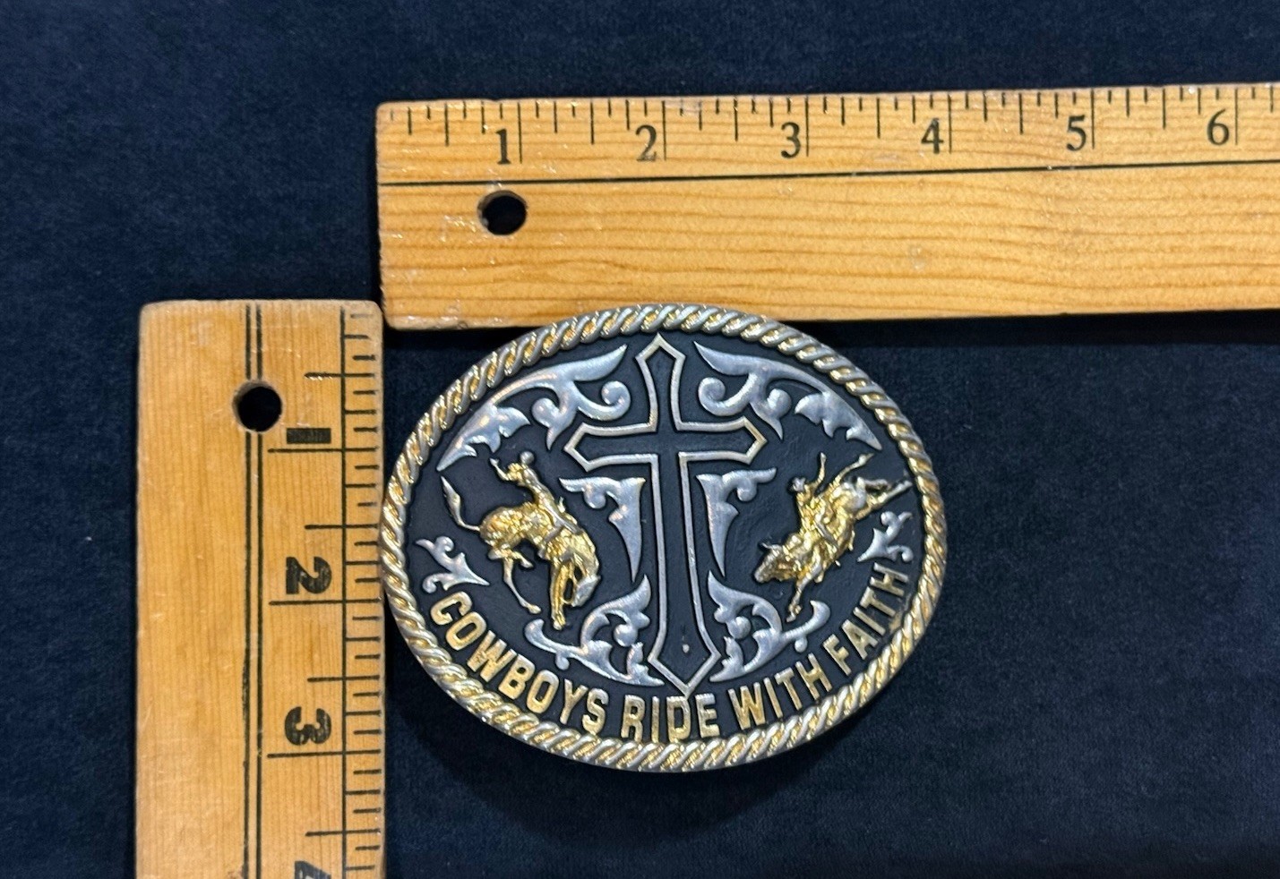 Cowboys Ride With Faith Belt Buckle Multi Tone Cross