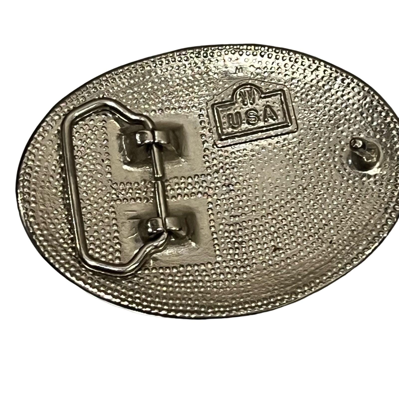 EAGLE vintage belt buckle silver and black USA made freedom strength