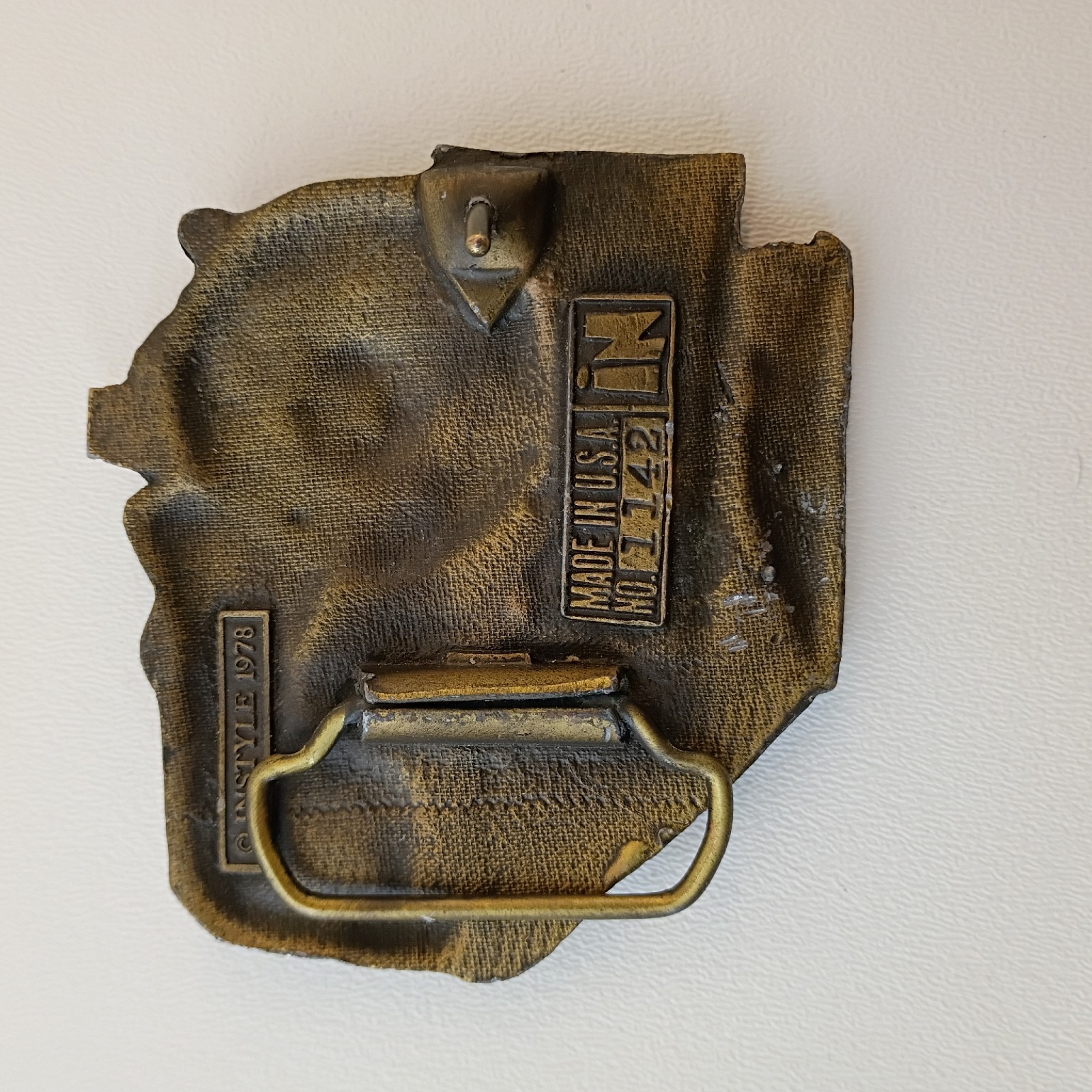 Vintage 1978 Instyle Brass Locomotive Train Railroad Belt Buckle 1142 3.5×3.5