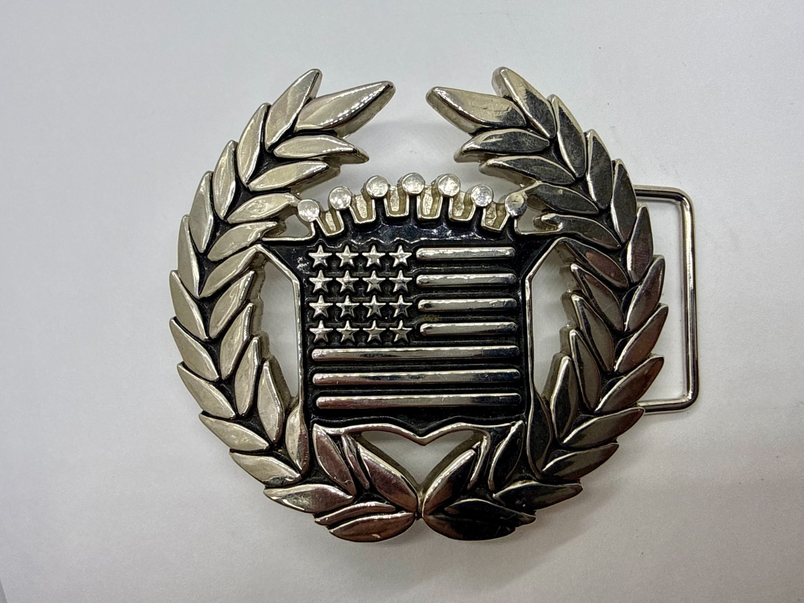 Famous Stars & Stripes Cadillac Crown Logo Olive Branch Silver Color Belt Buckle