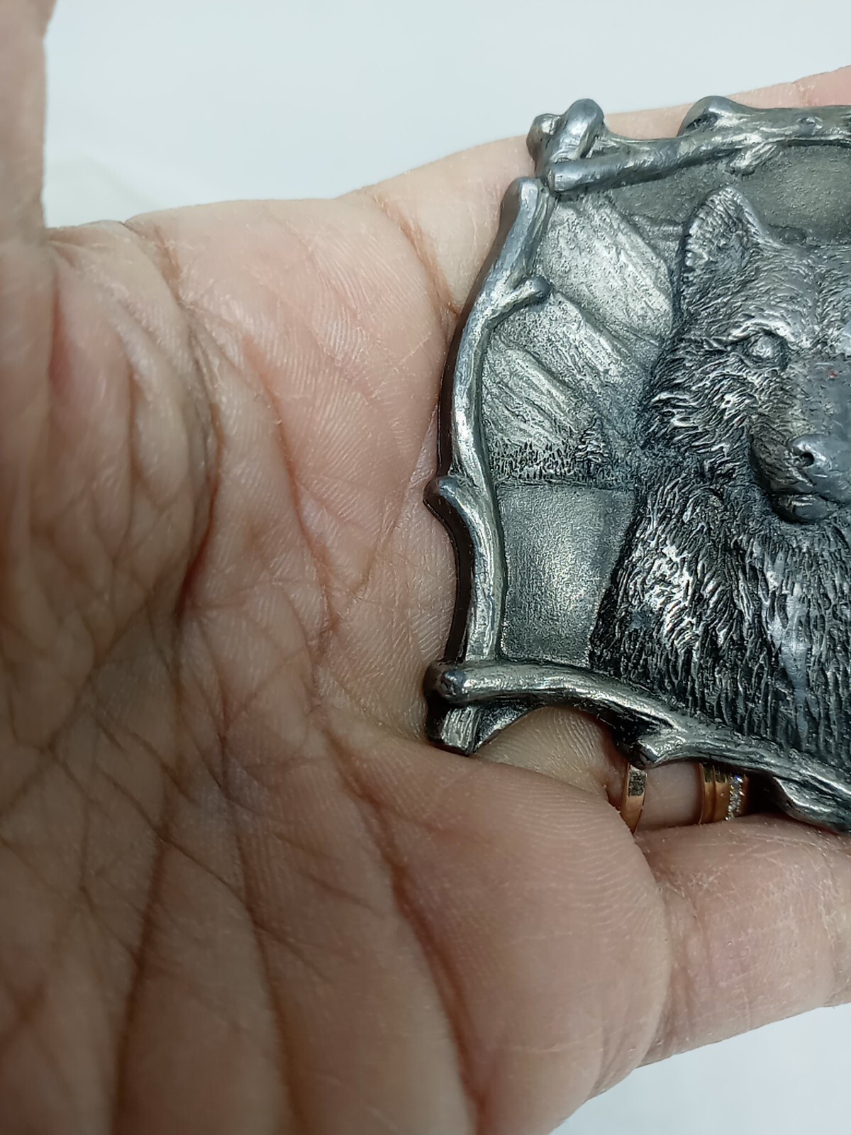 Vtg. Great American Products Pewter 3 Wolves Belt Buckle. Intricate. Heavy