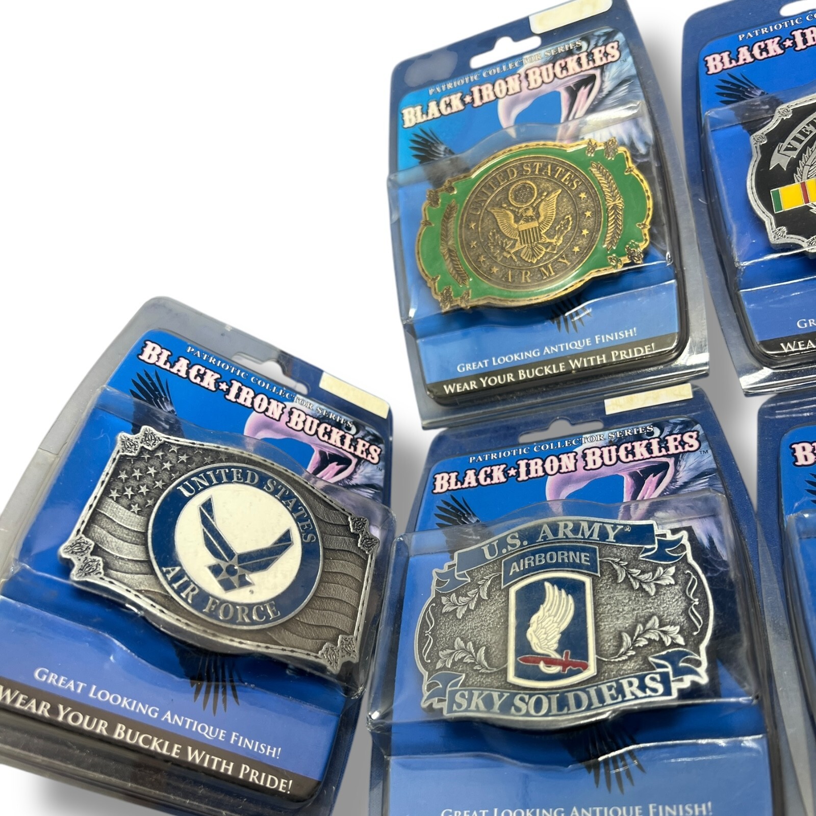 Lot of 10 Black Iron Buckles Patriotic Collector Series Military Army Veteran US