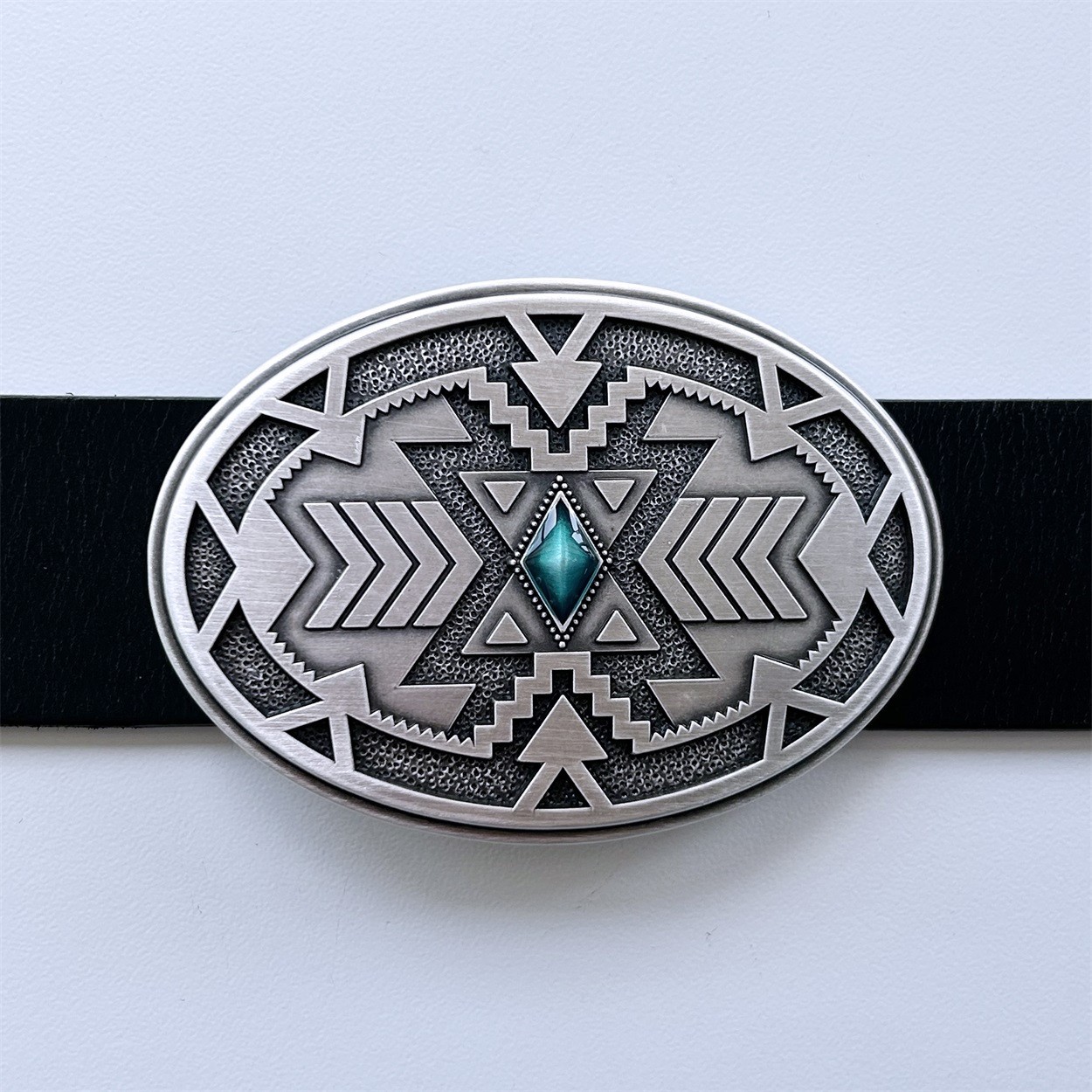 Vintage Style Geometric Patterns Western Cowboy Oval Belt Buckle BUCKLE-WT165SL