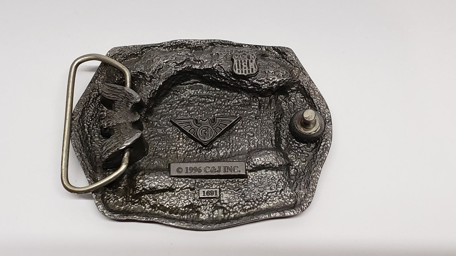 C&J BELT BUCKLE Train Engine #203 Indian Warrior Headdress, 1996 #1691 Eagle