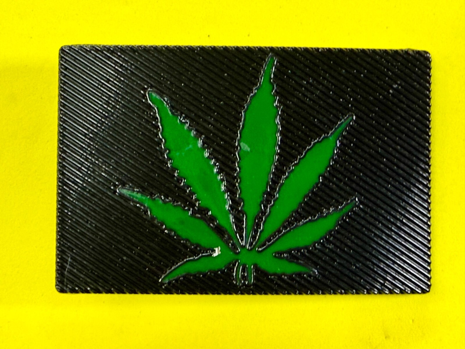 Marijuana Cannabis Weed Pot Leaf Green & Black Color Rectangular Belt Buckle