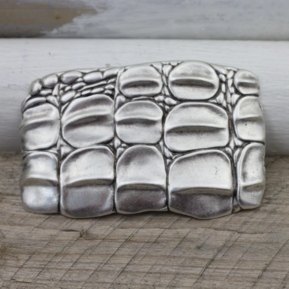 Croco Look Belt Buckle Antique Silver – Textured Embossed, For DIY Belts
