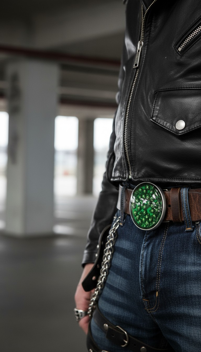 New Men Women Silver Metal Belt Buckle Skulls Biker Western Fashion Green Color