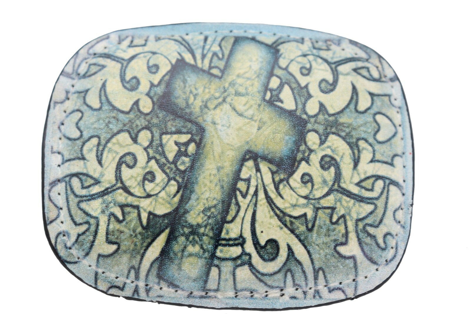 Men Women Belt Buckle Black Faux Leather Religious Cross Western Weekend Style