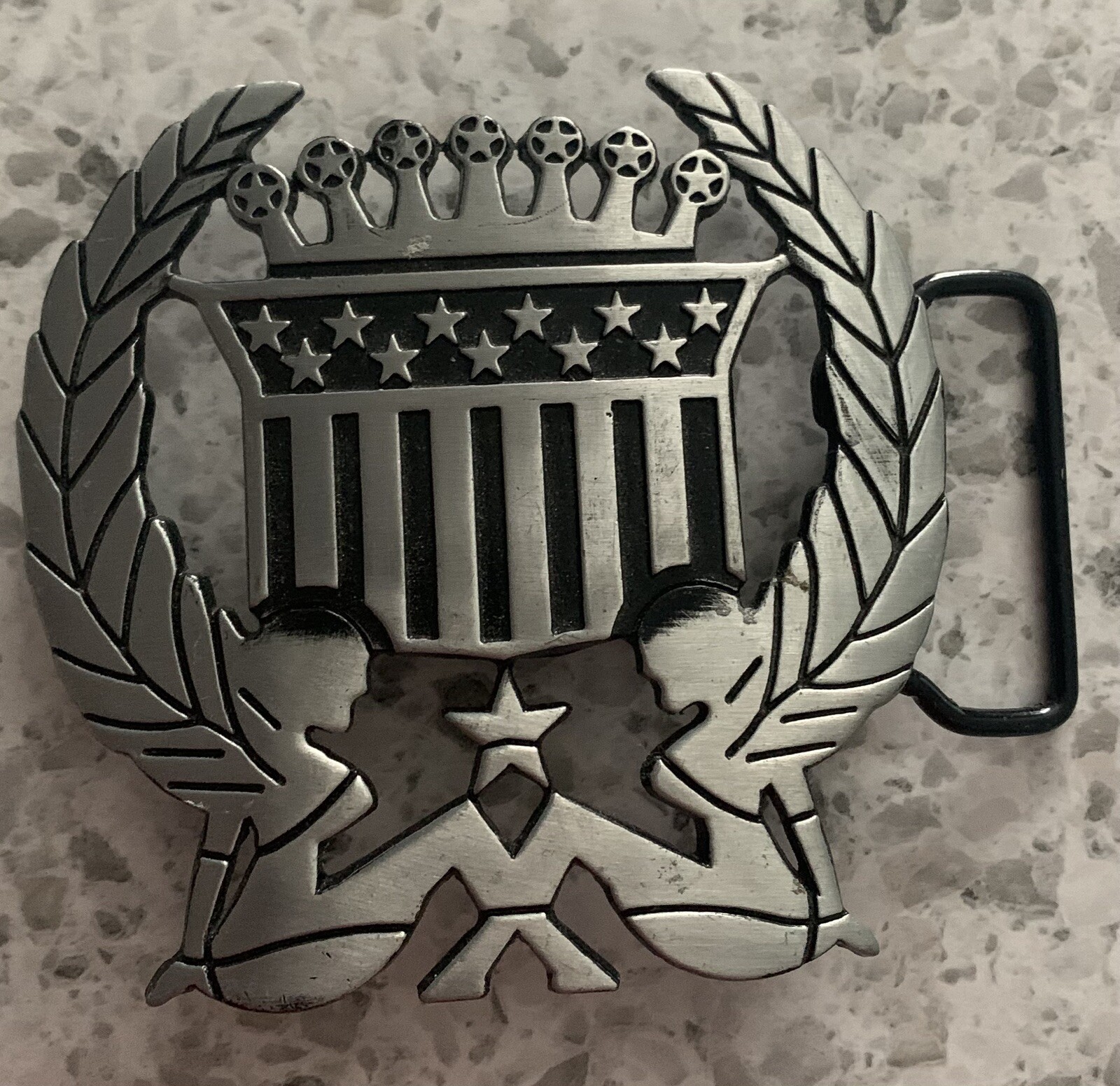 Belt Buckle Trucker Ladies Crown Stars And Stripes – 3 1/2 X 3 1/4