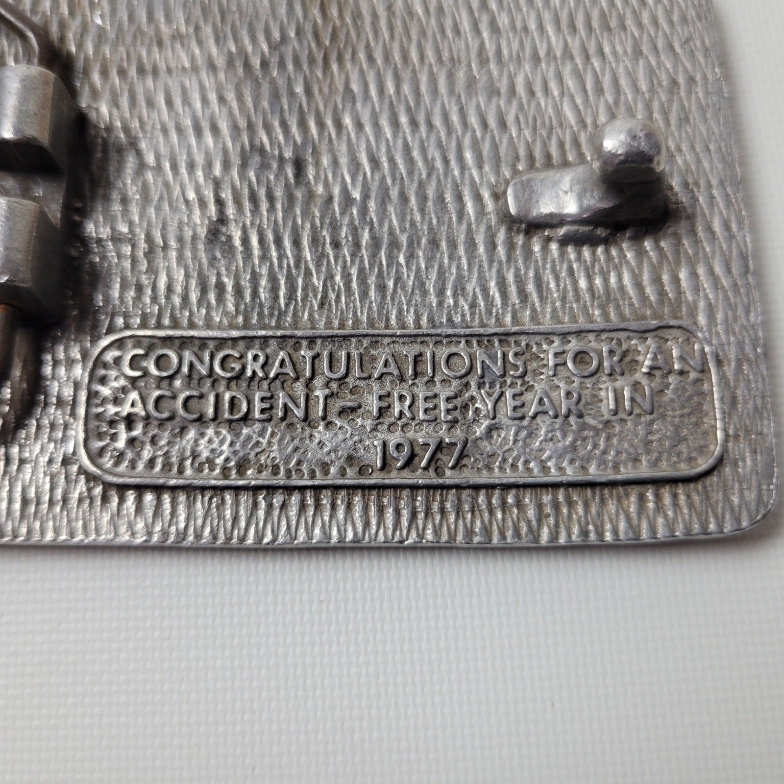 Vintage 1977 Climax Colorado Safety First Mining Belt Buckle Silver Tone Metal