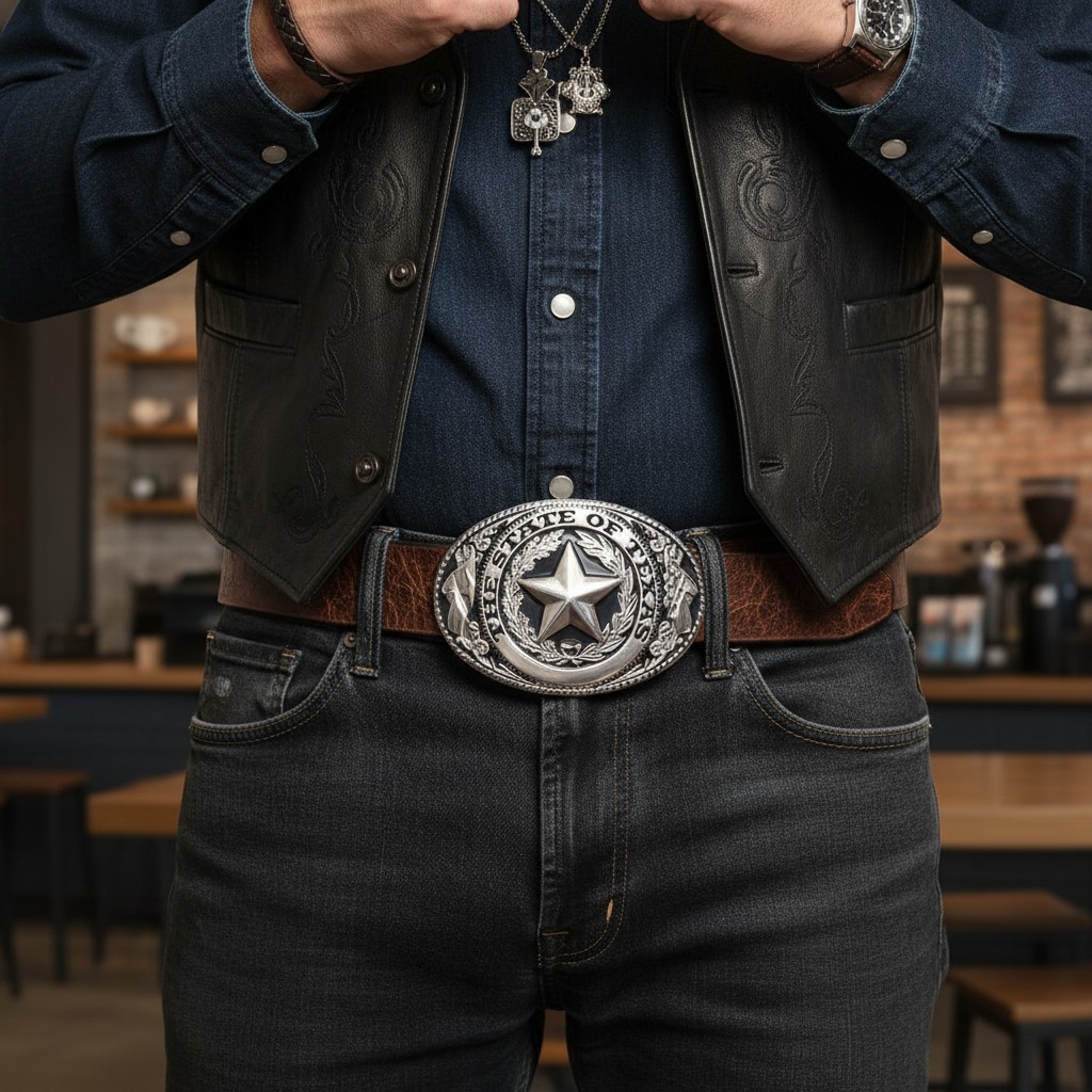 NEW Men Silver Metal Belt Buckle Western Cowboy Texas State Lone Star Day Wear