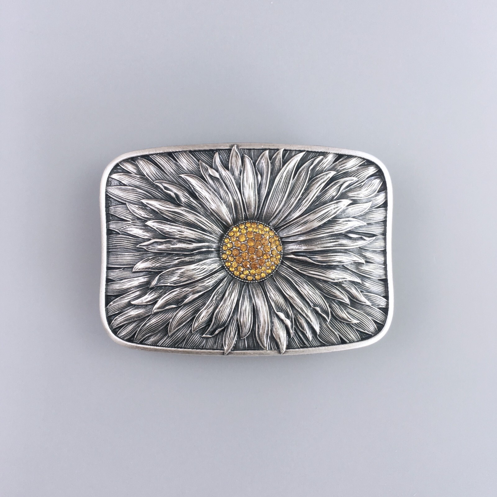 Vintage Silver Plated Rhinestones Blooming Daisy Bling Belt Buckle also US Stock