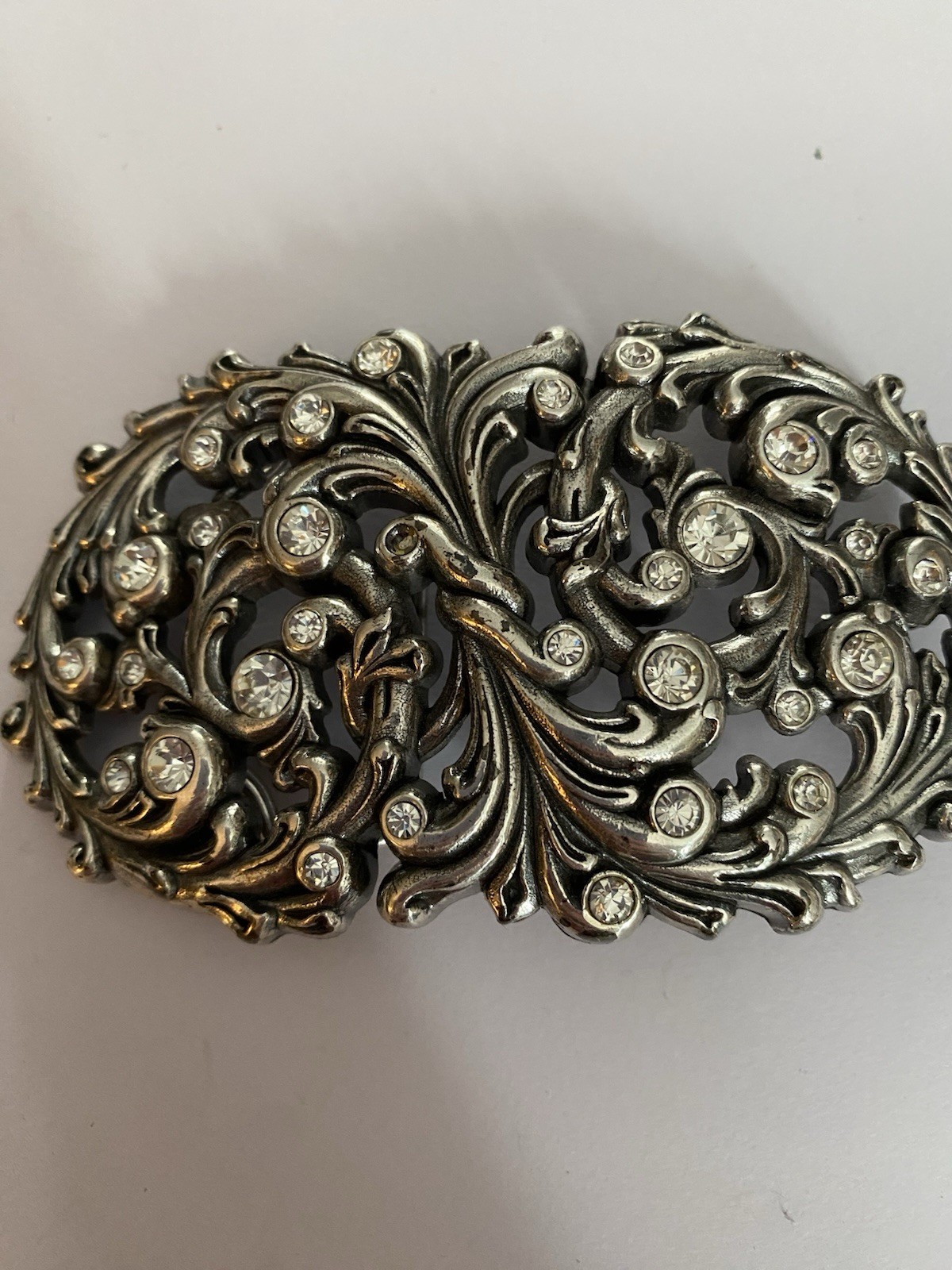 Metal Belt Buckle By Justin Boots Silver Color With Rhinestones 2.25×4