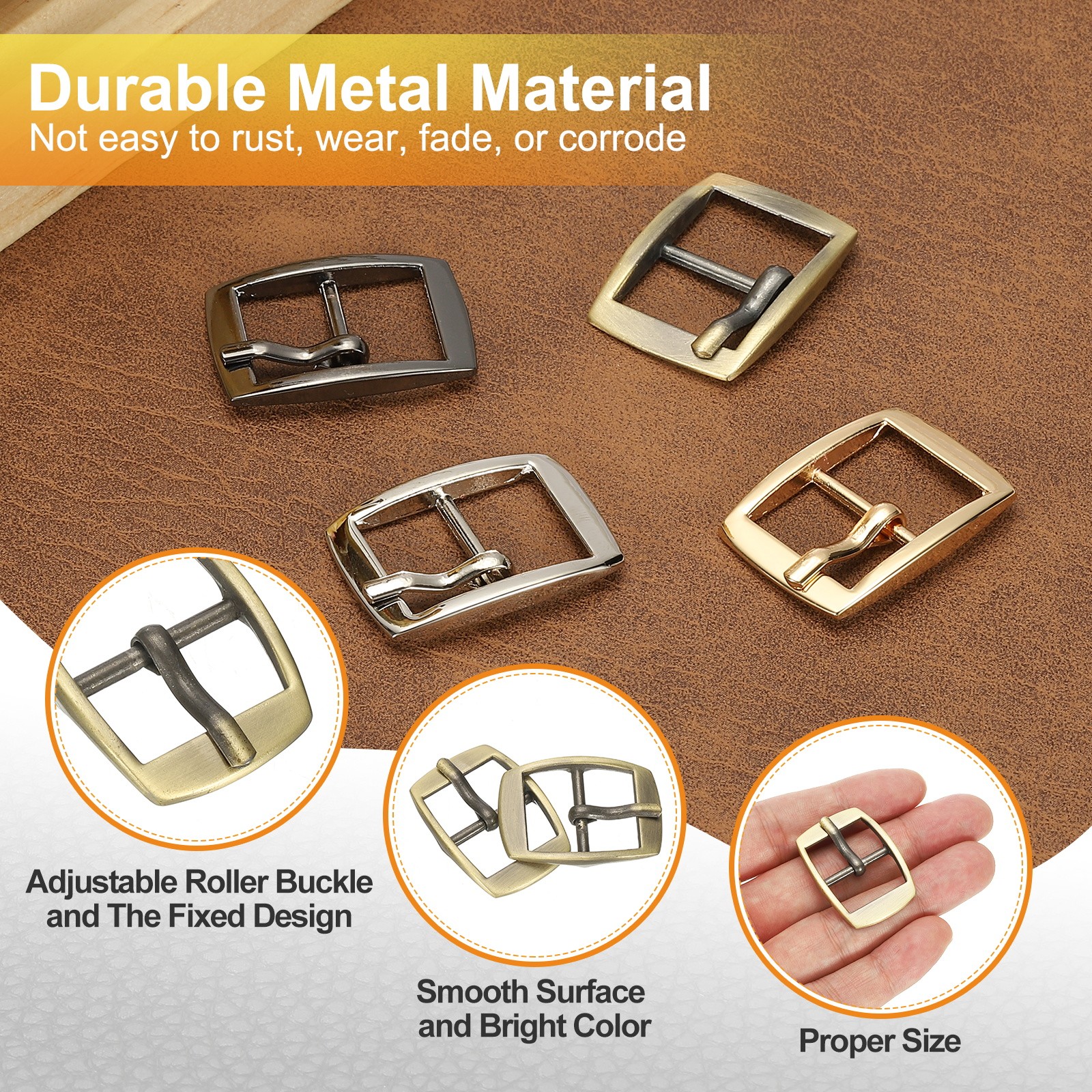 6 Pcs 0.8 Inch Single Prong Buckles Square Center Bar Buckles, Bronze
