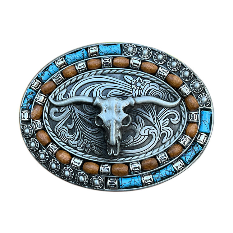 Silver Western Cowboy Belt Buckle Men Women Turquoise Cow Skull Belt Buckle NEW